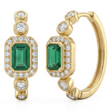 .79ct G SI 14kt Yellow Gold Diamond & Emerald Gemstone Hoop Earrings