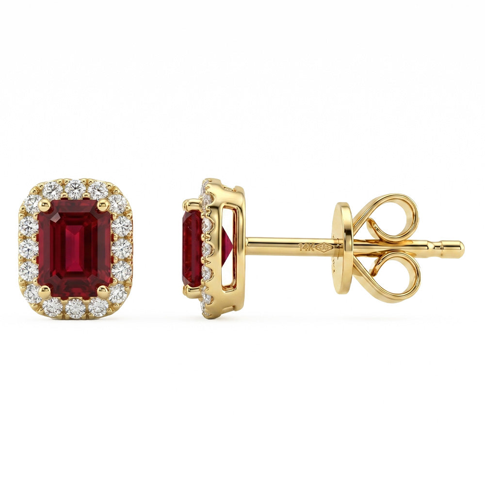 1.52ct G SI 14kt Yellow Gold Diamond & Ruby Gemstone Stud Earrings