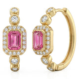 .65ct G SI 14kt Yellow Gold Diamond & Pink Sapphire Gemstone Hoop Earrings
