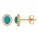 .14ct G SI 14kt Yellow Gold Diamond & Turquoise Gemstone Stud Earrings