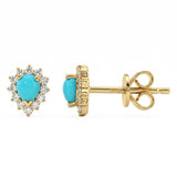 .43ct G SI 14kt Yellow Gold Diamond & Turquoise Gemstone Stud Earrings