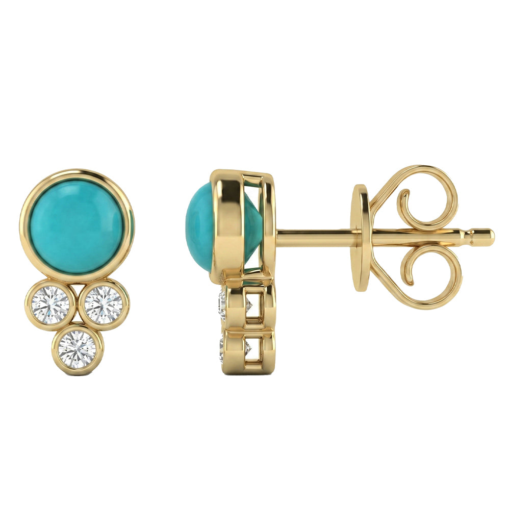 .46ct G SI 14kt Yellow Gold Diamond & Turquoise Gemstone Stud Earrings
