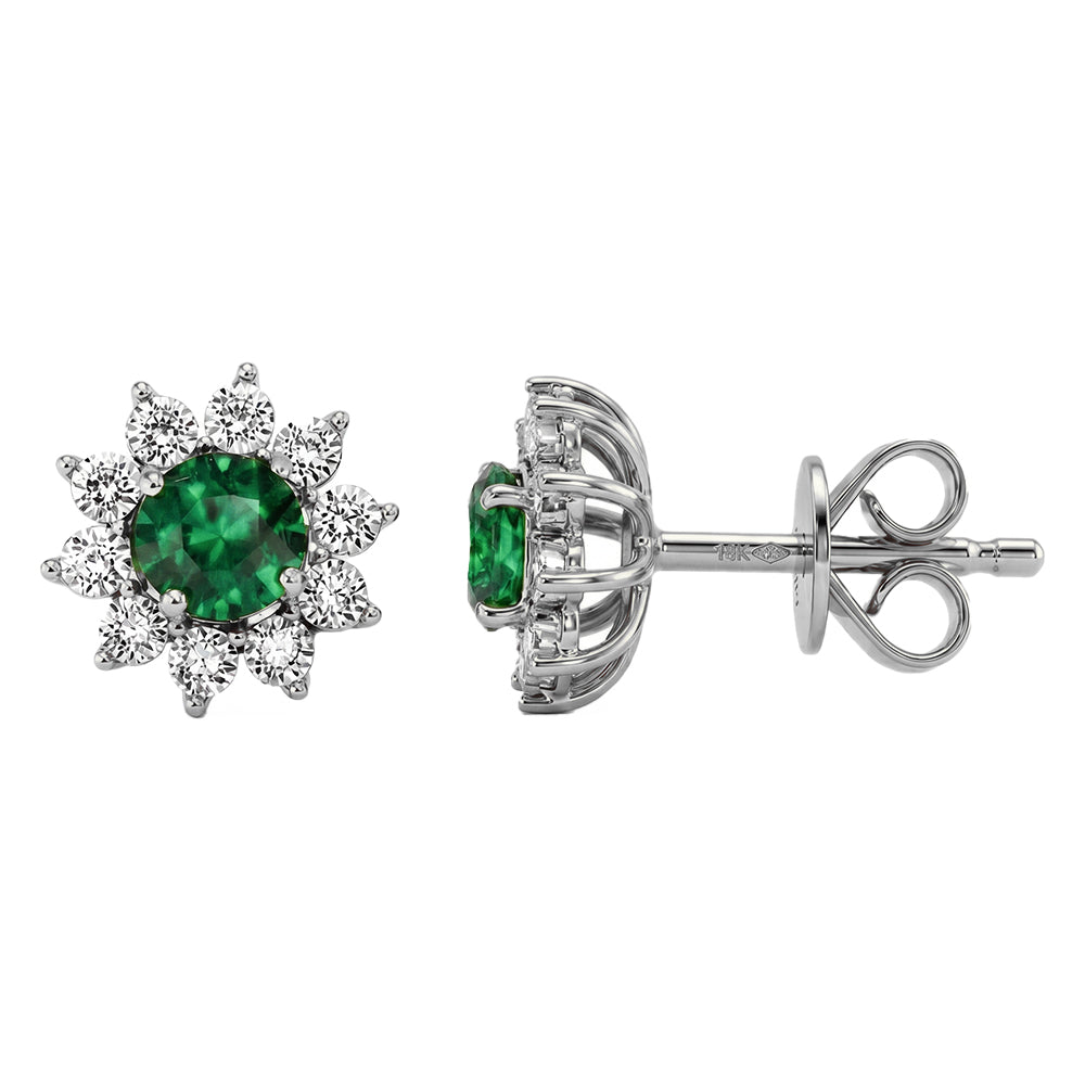 .64ct G SI 14kt White Gold Diamond & Emerald Gemstone Stud Earrings
