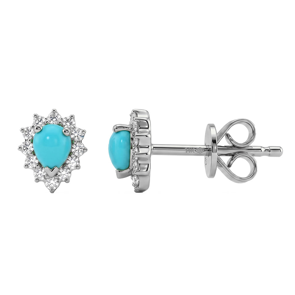 .47ct G SI 14kt White Gold Diamond & Turquoise Gemstone Stud Earrings