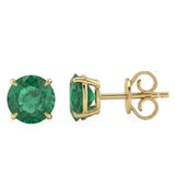 1.21ct G SI 14kt Yellow Gold Round Emerald Gemstone Stud Earrings