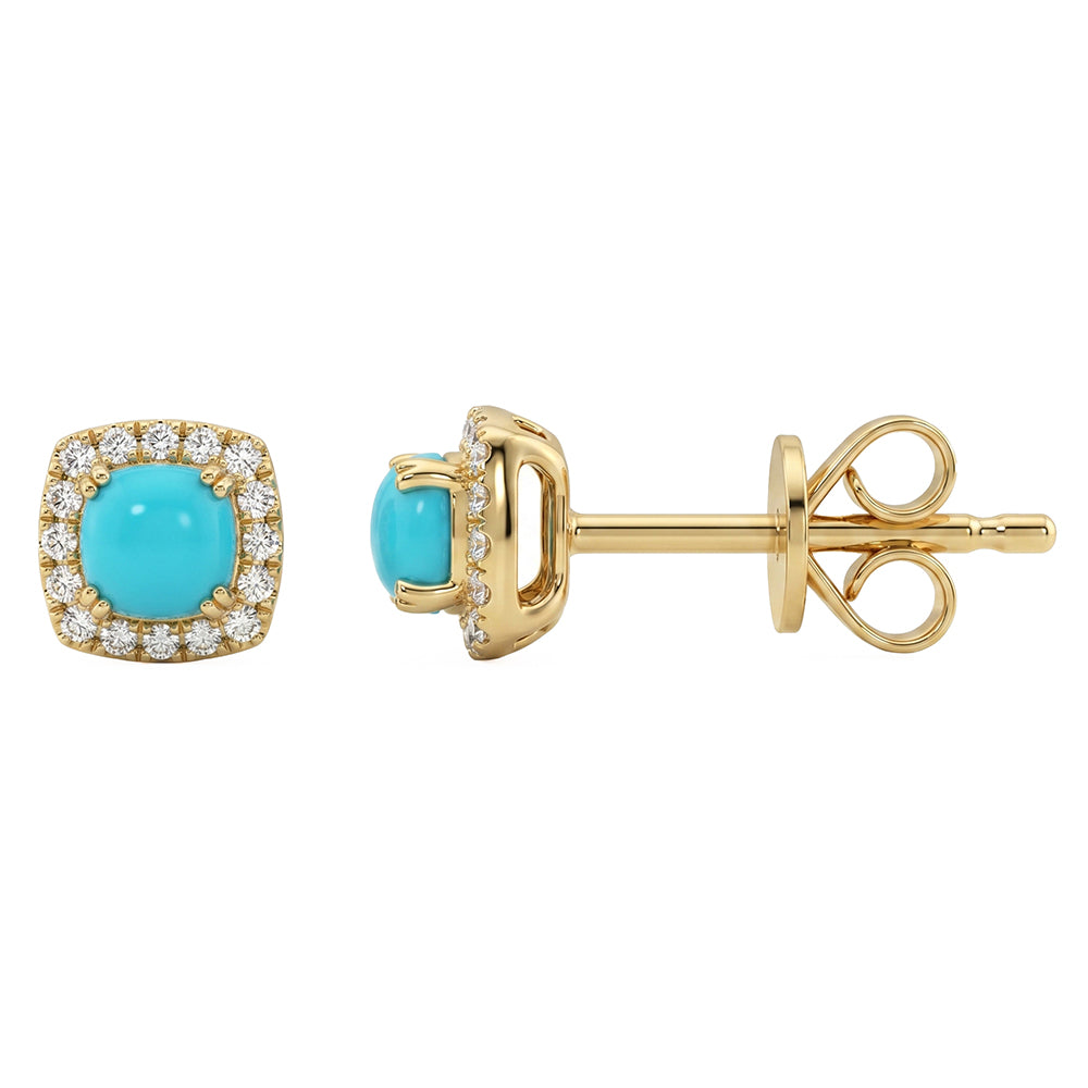 .38ct G SI 14kt Yellow Gold Diamond & Turquoise Gemstone Stud Earrings