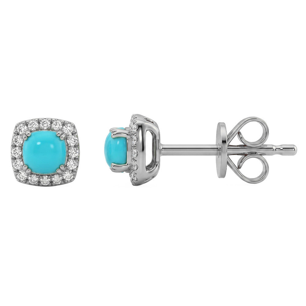 .38ct G SI 14kt White Gold Diamond & Turquoise Gemstone Stud Earrings