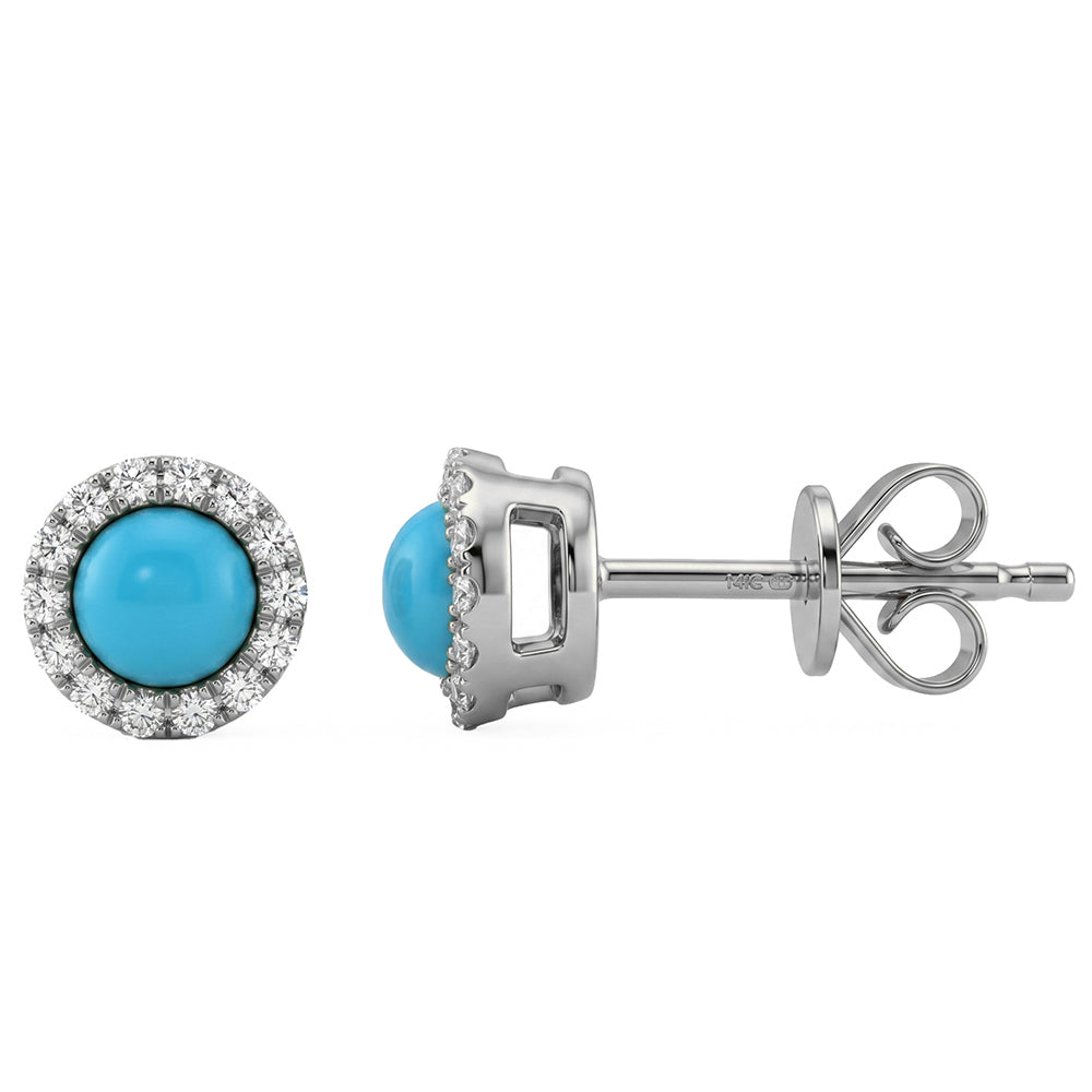 <span style="color:purple">SPECIAL!</span> .71ct G SI 14kt White Gold Diamond & Turquoise Gemstone Stud Earrings