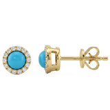 .71ct G SI 14kt Yellow Gold Diamond & Turquoise Gemstone Stud Earrings