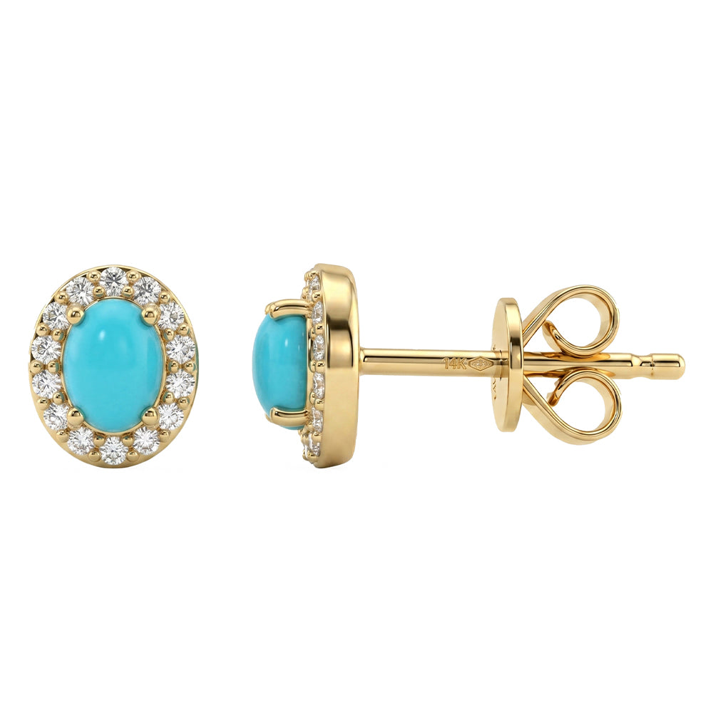 .39ct G SI 14kt Yellow Gold Diamond & Turquoise Gemstone Stud Earrings