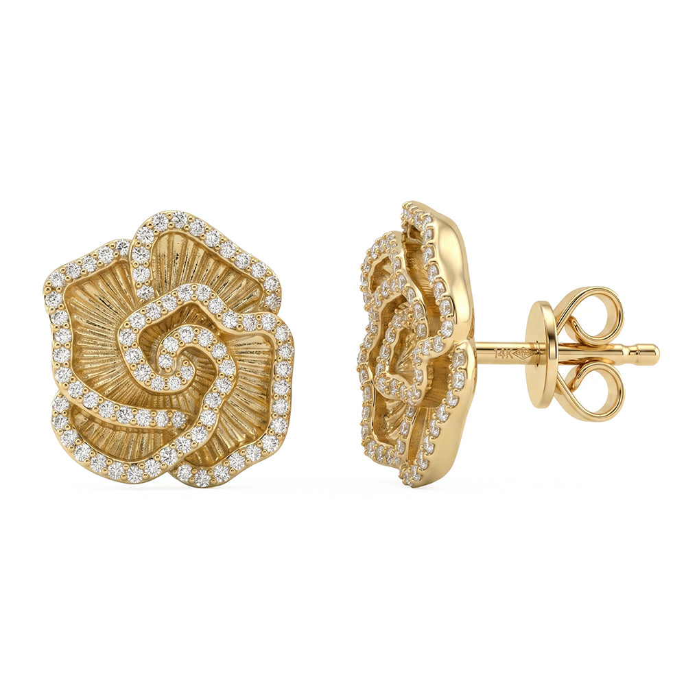 .52ct G SI 14kt Yellow Gold Diamond Modern Flower Stud Earrings
