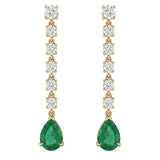 1.57ct G SI 14kt Yellow Gold Diamond & Emerald Gemstone Long Drop Earrings