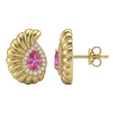 .60ct G SI 14kt Yellow Gold Diamond & Pink Sapphire Gemstone Stud Earrings