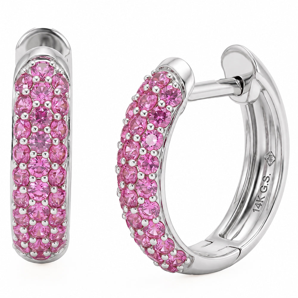 .90ct G SI 14kt White Gold Pink Sapphire Gemstone Hoop Earrings