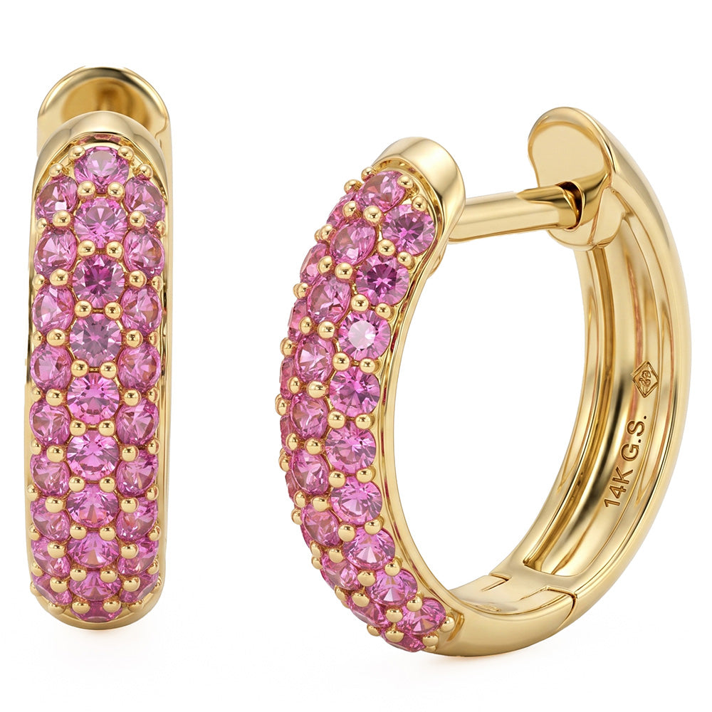 .92ct G SI 14kt Yellow Gold Pink Sapphire Gemstone Hoop Earrings