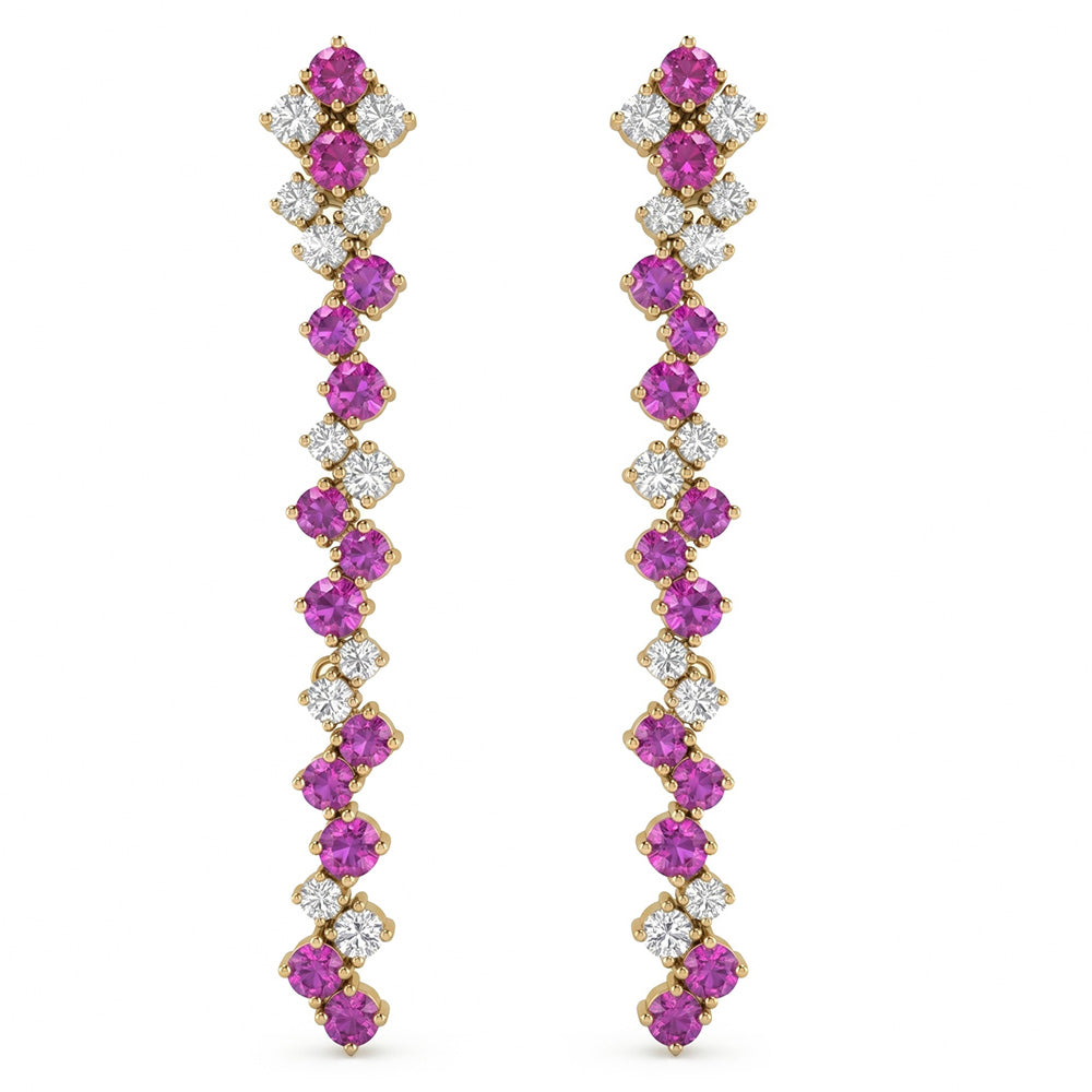 1.80ct G SI 14kt Yellow Gold Diamond & Pink Sapphire Gemstone Drop Earrings