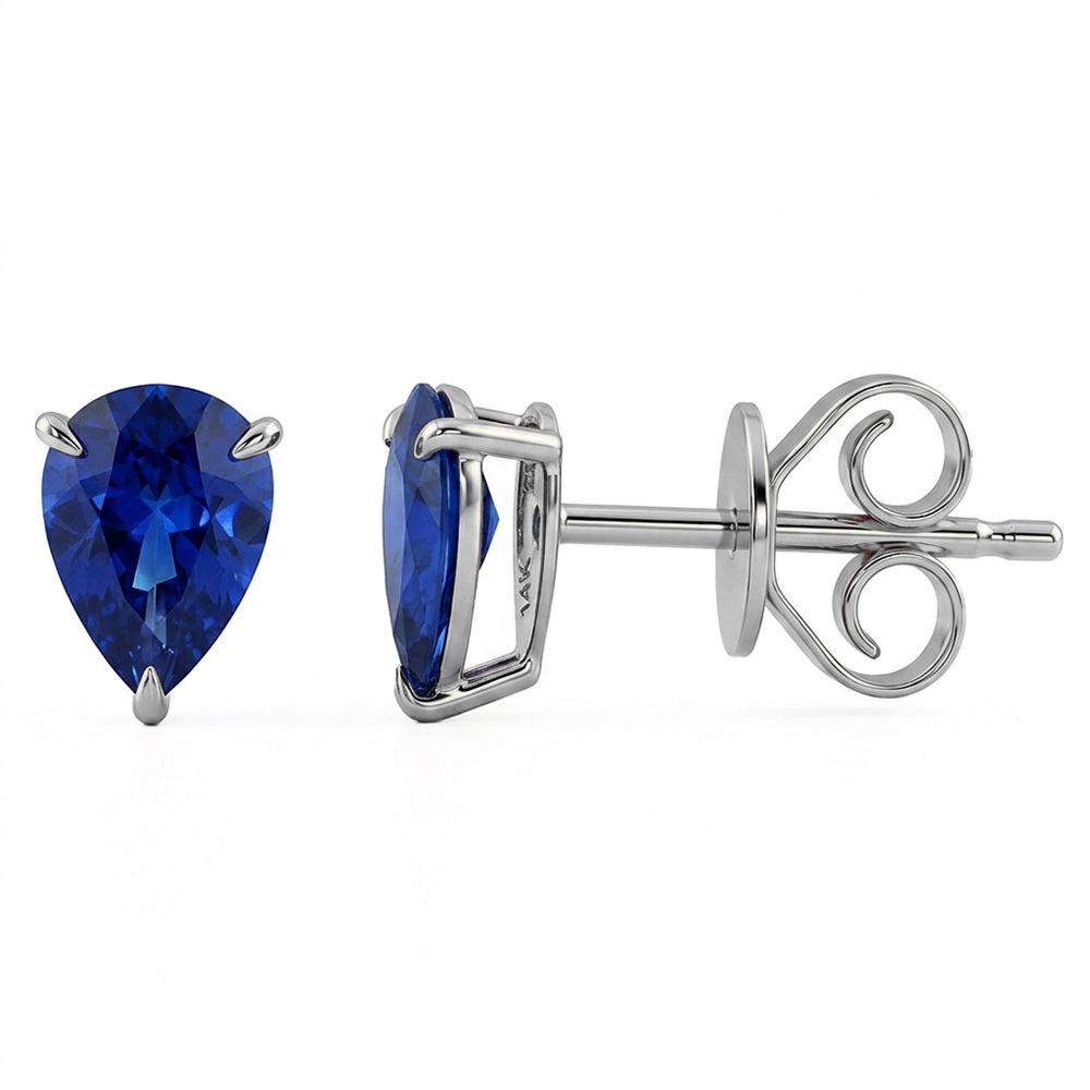 1.55ct G SI 14kt White Gold Blue Sapphire Gemstone Stud Earrings
