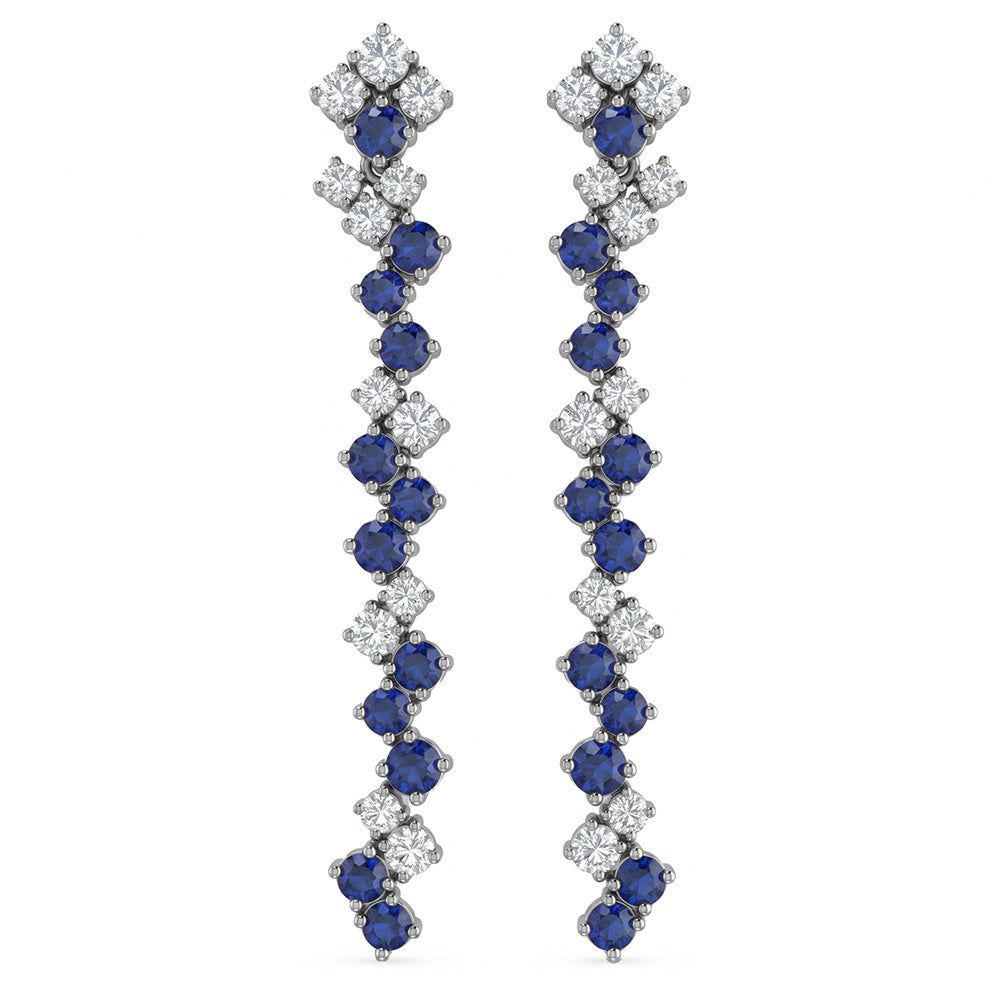 1.64ct G SI 14kt White Gold Diamond & Blue Sapphire Gemstone Drop Earrings