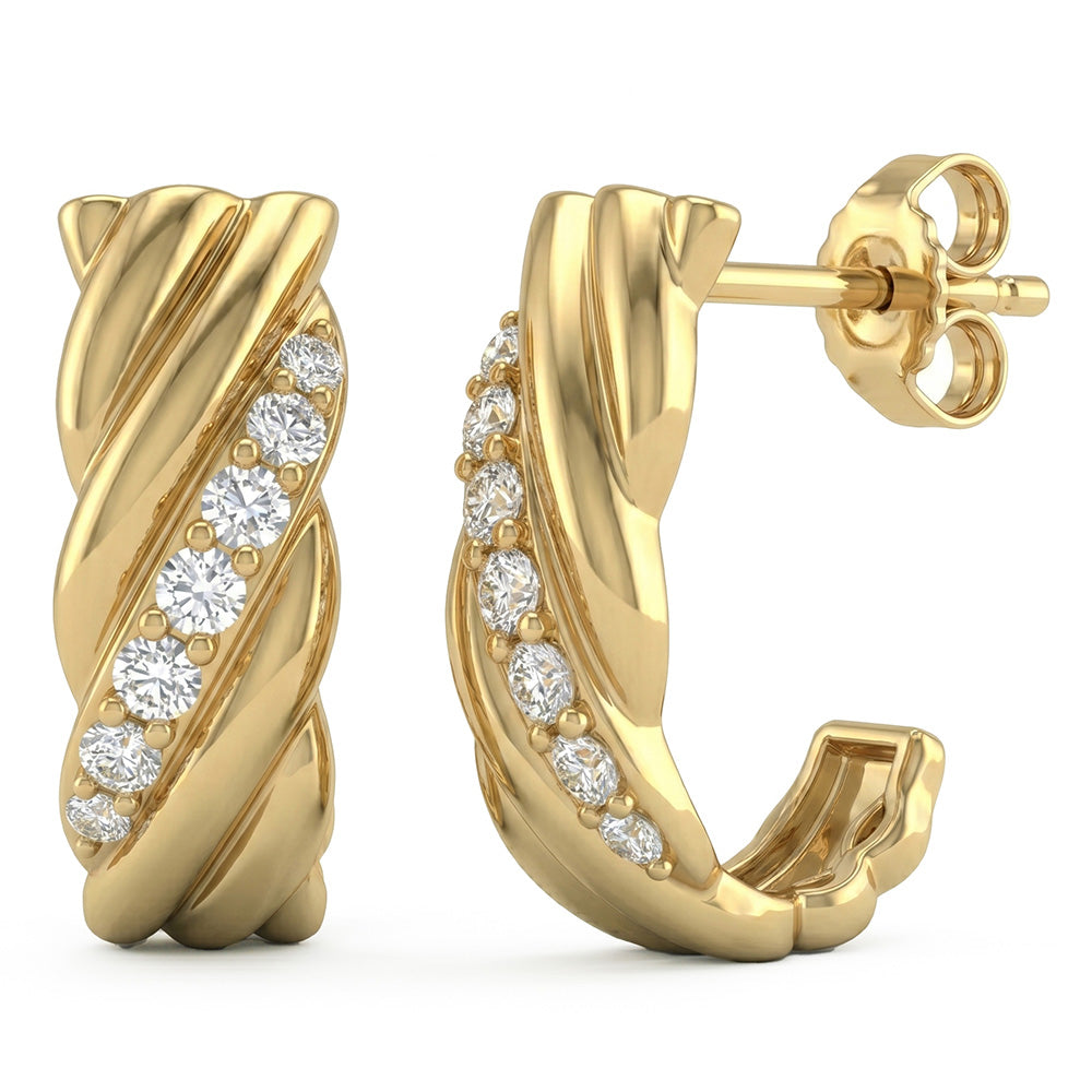.33ct G SI 14kt Yellow Gold Diamond J Hoop Earrings