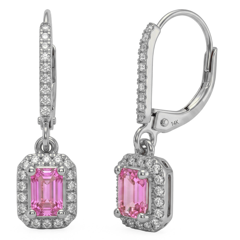 .83ct G SI 14kt White Gold Diamond & Pink Sapphire Gemstone Drop Dangle Earrings