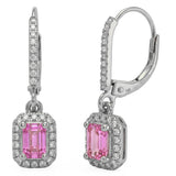 .83ct G SI 14kt White Gold Diamond & Pink Sapphire Gemstone Drop Dangle Earrings
