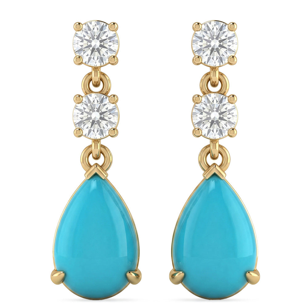 <span style="color:purple">SPECIAL!</span> .89ct G SI 14kt Yellow Gold Turquoise Gemstone & Diamond Drop Dangle Earrings