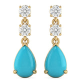 <span style="color:purple">SPECIAL!</span> .89ct G SI 14kt Yellow Gold Turquoise Gemstone & Diamond Drop Dangle Earrings
