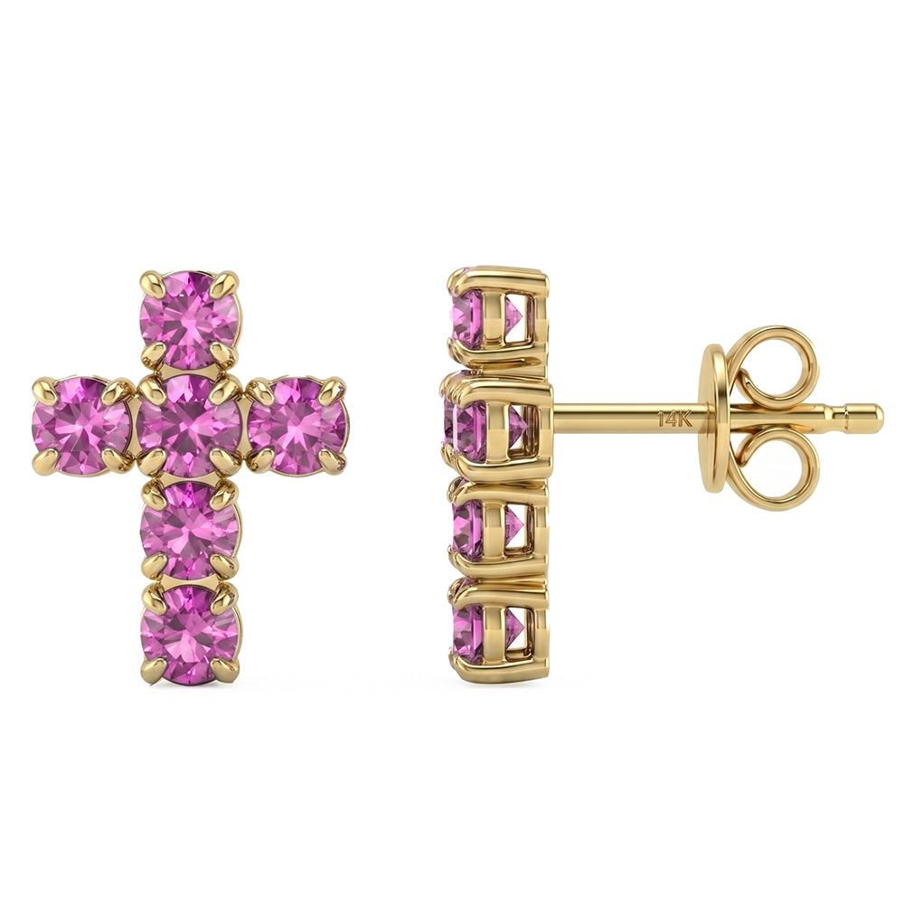 <span style="color:purple">SPECIAL!</span> .93ct G SI 14kt Yellow Gold Pink Sapphire Cross Stud Earrings