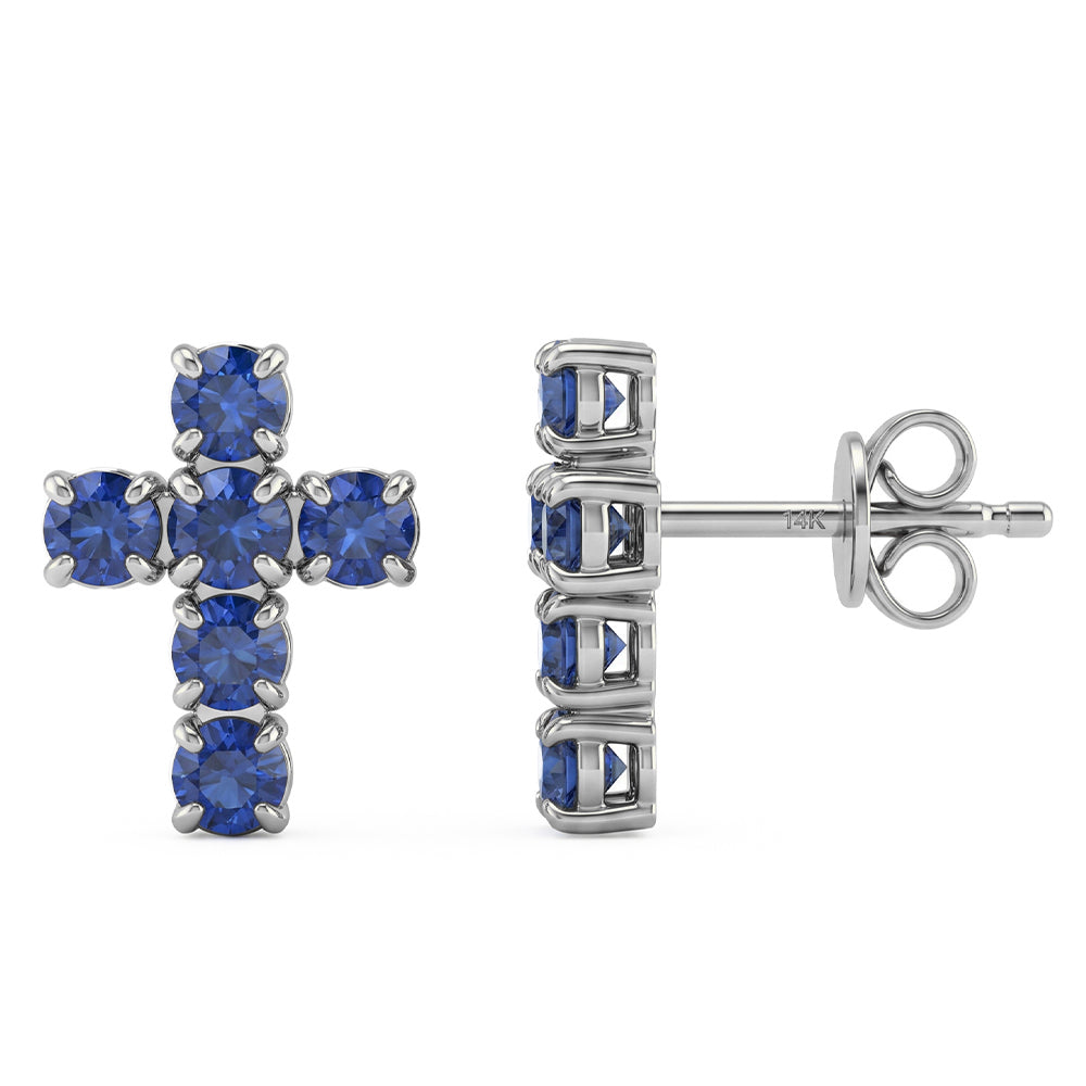 <span style="color:purple">SPECIAL!</span> .92ct G SI 14kt White Gold Blue Sapphire Cross Stud Earrings