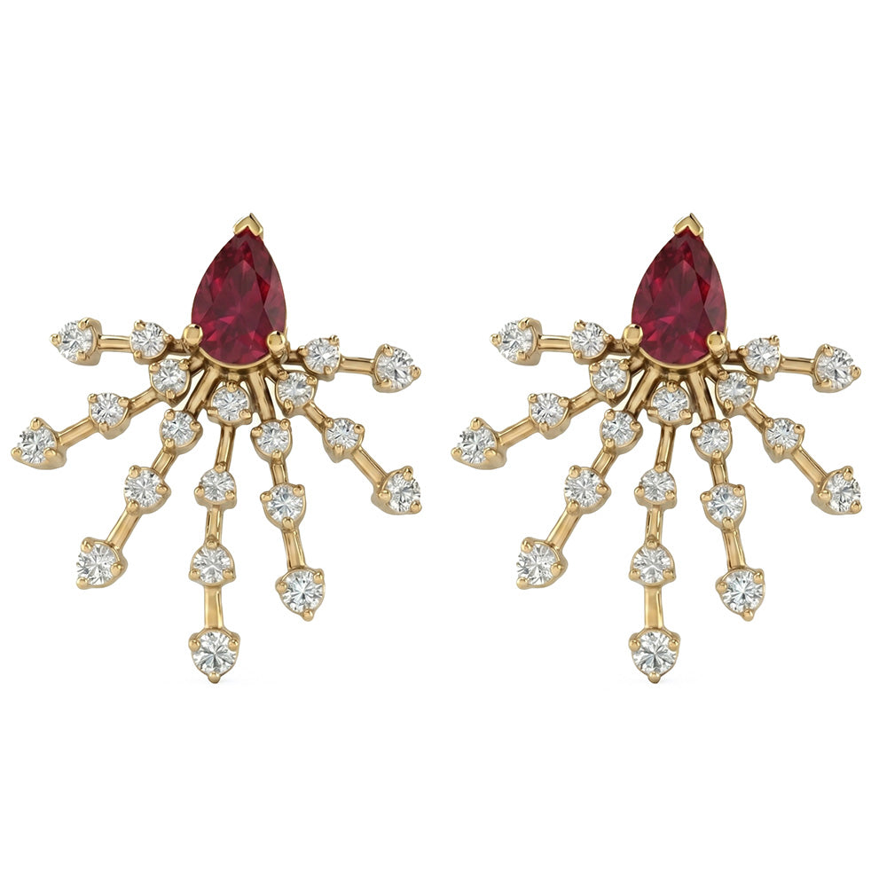 <span style="color:purple">SPECIAL!</span> 1.41ct G SI 14kt Yellow Gold Diamond & Ruby Gemstone Earrings