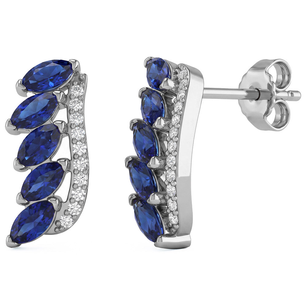 <span style="color:purple">SPECIAL!</span> 1.11ct G SI 14kt White Gold Diamond & Blue Sapphire Gemstone Earrings