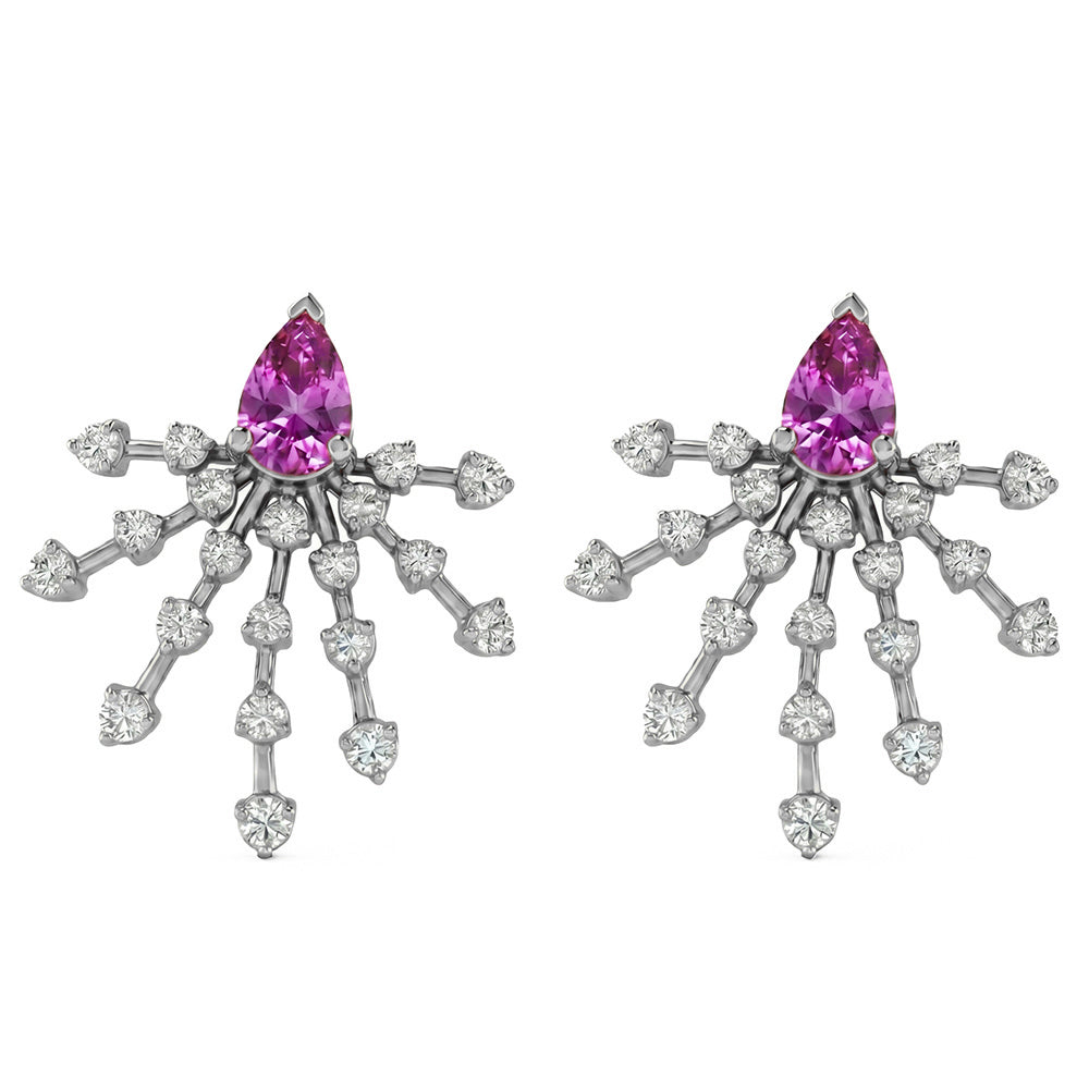 <span style="color:purple">SPECIAL!</span> 1.46ct G SI 14kt White Gold Diamond & Pink Sapphire Gemstone Earrings