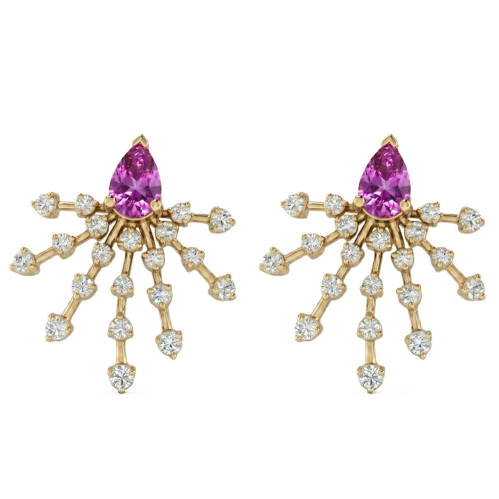 <span style="color:purple">SPECIAL!</span> 1.52ct G SI 14kt Yellow Gold Diamond & Pink Sapphire Gemstone Earrings