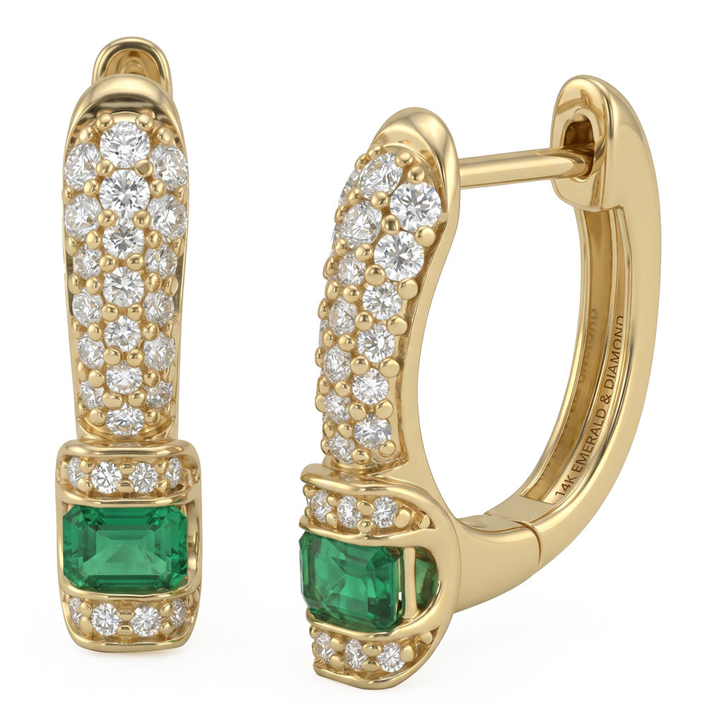 <span style="color:purple">SPECIAL!</span> .65ct G SI 14kt Yellow Gold Diamond & Emerald Hoop Earrings