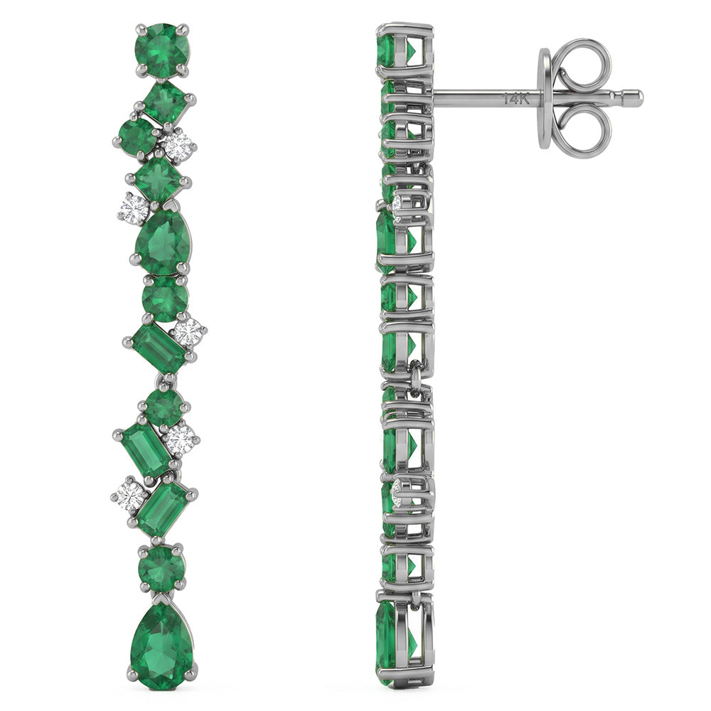 <span style="color:purple">SPECIAL!</span> 1.74ct G SI 14kt White Gold Diamond & Emerald Gemstone Drop Earrings