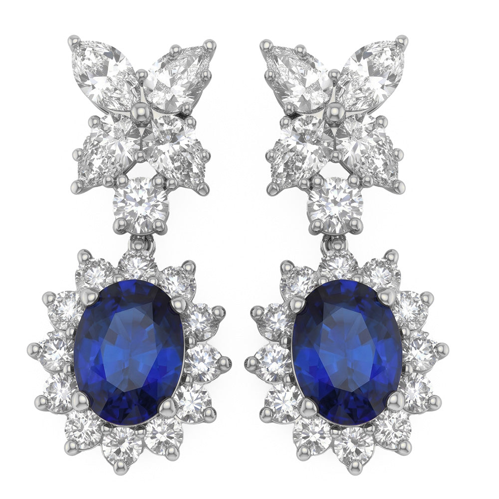 <span style="color:purple">SPECIAL!</span> 5.14ct G SI 14kt White Gold Diamond & Blue Sapphire Gemstone Drop Earrings