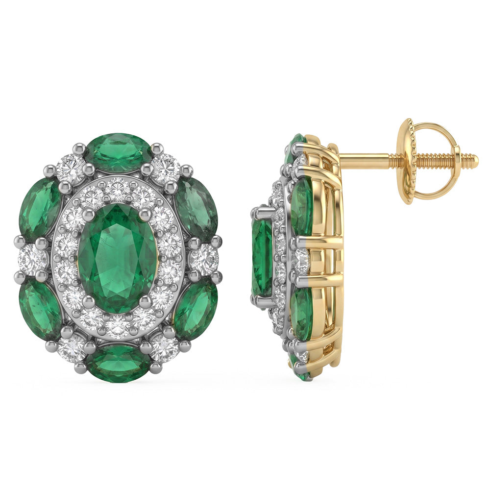 <span style="color:purple">SPECIAL!</span>1.11ct G SI 14kt Yellow Gold  Diamond & Emerald  Gemstone Dome Earrings