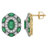 <span style="color:purple">SPECIAL!</span>1.11ct G SI 14kt Yellow Gold  Diamond & Emerald  Gemstone Dome Earrings