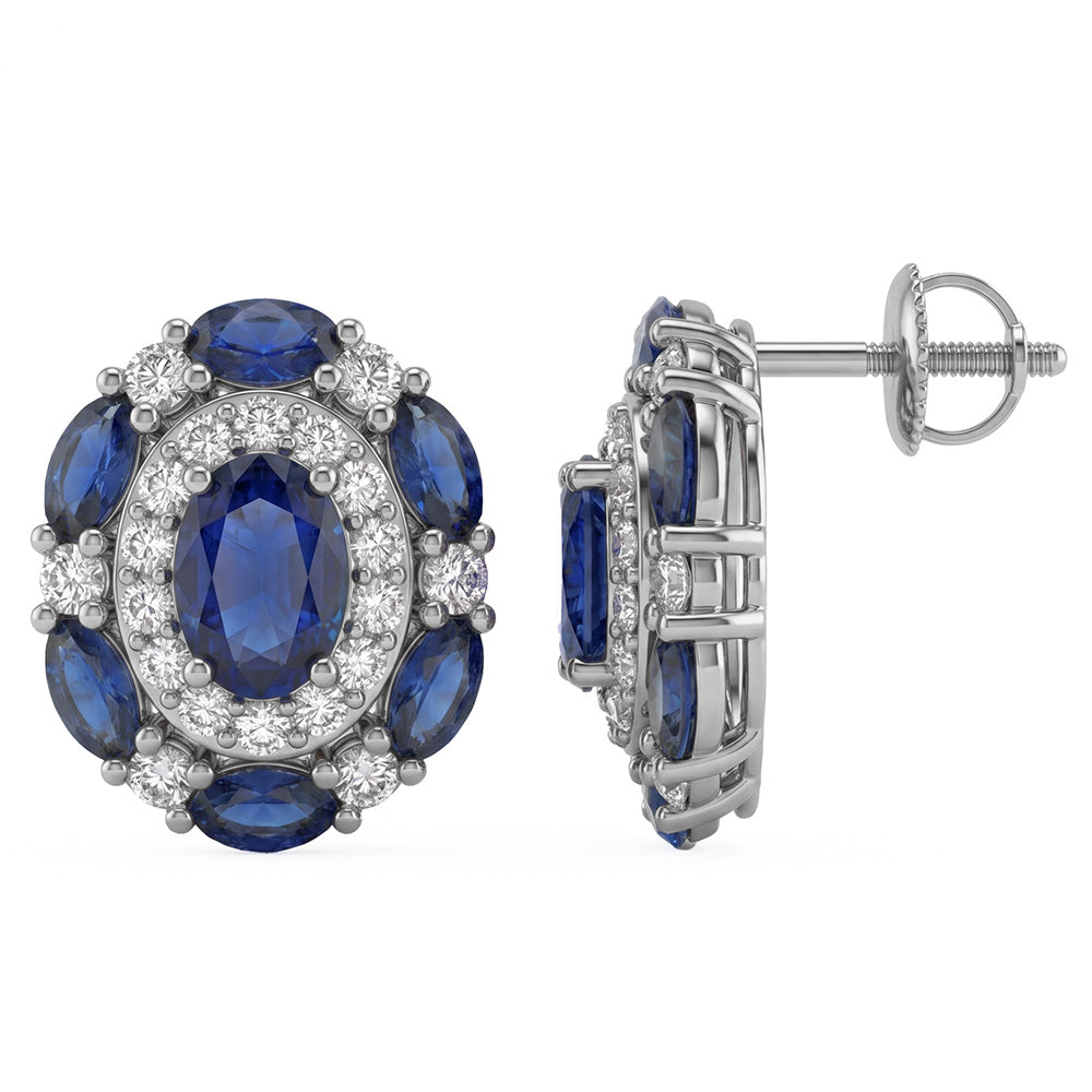 <span style="color:purple">SPECIAL!</span> 1.58ct G SI 14kt White Gold Diamond & Blue Sapphire Gemstone Dome Earrings