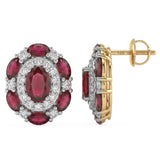 <span style="color:purple">SPECIAL!</span>1.35ct G SI 14kt Yellow Gold  Diamond & Ruby   Gemstone Dome Earrings