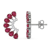 <span style="color:purple">SPECIAL!</span> 2.96ct G SI 14kt White Gold Diamond & Ruby Gemstone Flower Ear Crawler Earrings