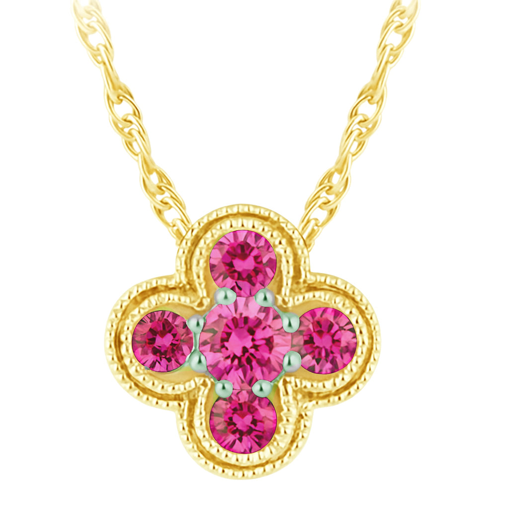 .30ct 14K Yellow Gold Pink Sapphire Gemstone Flower Pendant Necklace 18" Long Chain