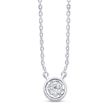 <span>DIAMOND CLOSEOUT! </span>.05ct 14kt White Gold Bezel Solitaire Round Diamond Pendant 18" Necklace