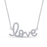 .16ct 14kt White Gold Diamond Heart Love Script Pendant 18" Necklace