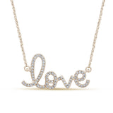 .16ct G SI 14k Yellow Gold Diamond Heart "Love" Script Pendant Necklace 18" Long