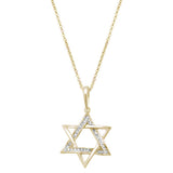 .05ct 14kt Yellow Gold Diamond Star of David Charm Necklace Pendant 18"