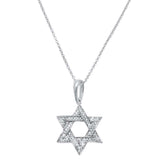.10ct 14kt White Gold Jewish Star of David Diamond Pendant 18" Necklace