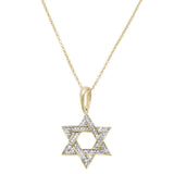 .10ct G SI 14K Yellow Gold Diamond Star of David Pendant Necklace 18"