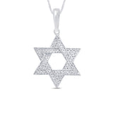 .10ct 14kt White Gold Jewish Star of David Diamond Pendant 18" Necklace
