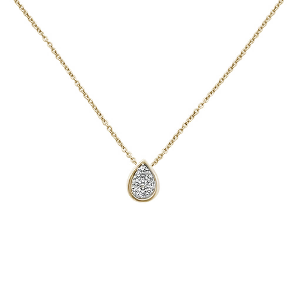 .16ct 14k Yellow Gold Diamond Pear Solitaire Pendant Necklace 18" Long